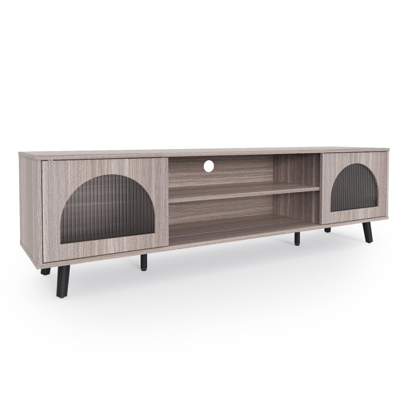TV Stand With Glass Double Doors For 70‘’ TV, Gray