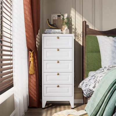 Armoire de rangement de salle de bain en métal avec 5 tiroirs, armoire de plancher autoportante pour la maison, le salon, assemblage requis, blanc, H 39,4 po x l 16,6 po x P 15,8 po