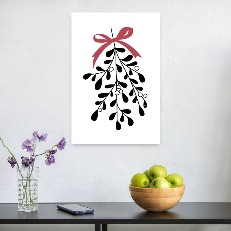 Impression d'art mural de Noël, branche de gui de Noël, plante abstraite traditionnelle, H 24 po x l 16 po