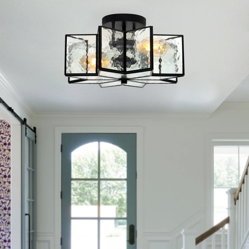 2 - Light 41cm Unique/Statement Star Semi Flush Mount Light, Black