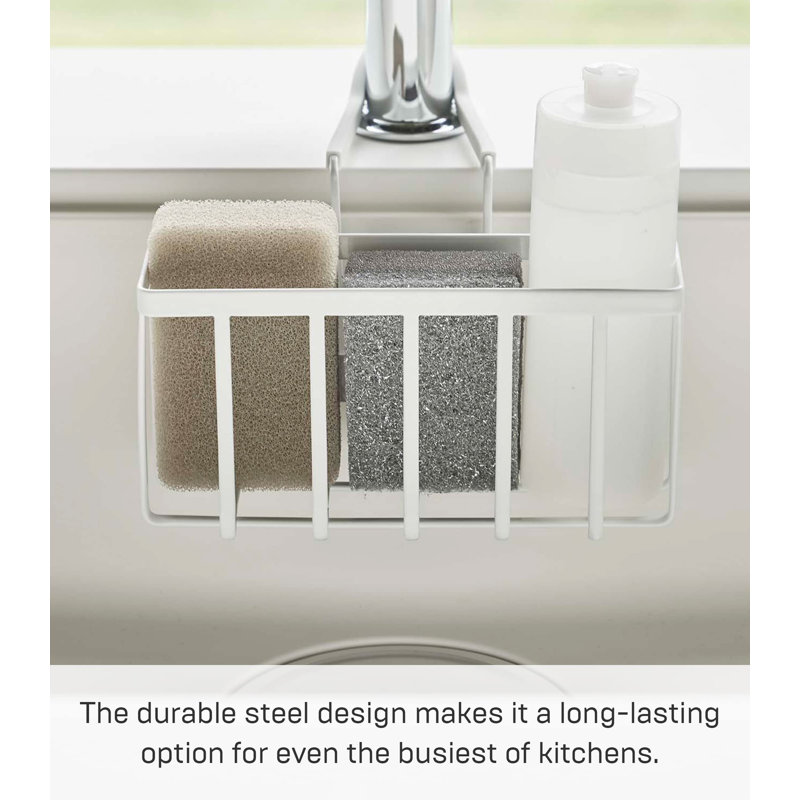 Durable Steel Faucet-Hanging Kitchen Caddy, Space-Saving Sink Organizer With Extra Storage For Brushes, 2.2 Lbs Capacity