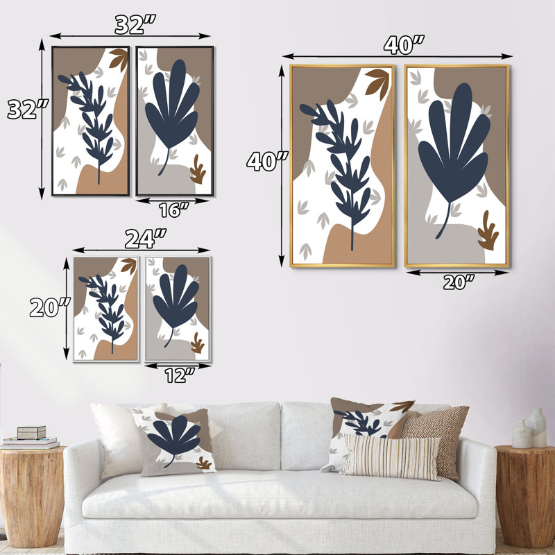 «Minimalistc Plant Silhouettes Still Lifes V», ensemble de 2 impressions, H 32 po x l 32 po x P 1 po, Cadre blanc