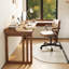 Bureau en bois massif en L de couleur noyer clair avec 3 tiroirs-90081311-90081308