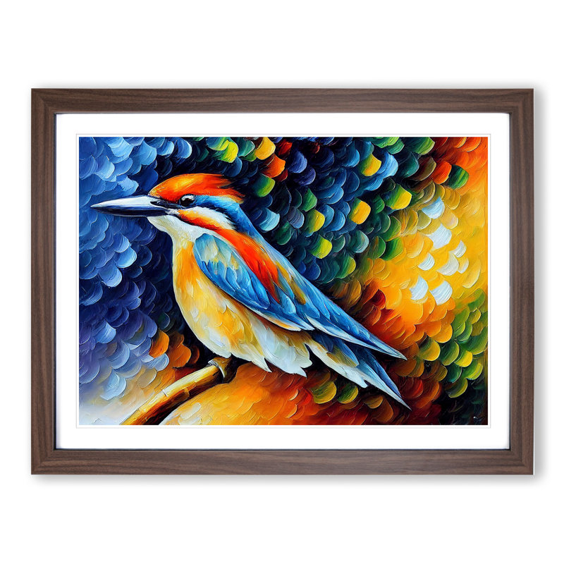 Kingfisher Bird Vol.2 Abstract - Framed Print, 34cm H x 46cm W x 2cm D, Walnut