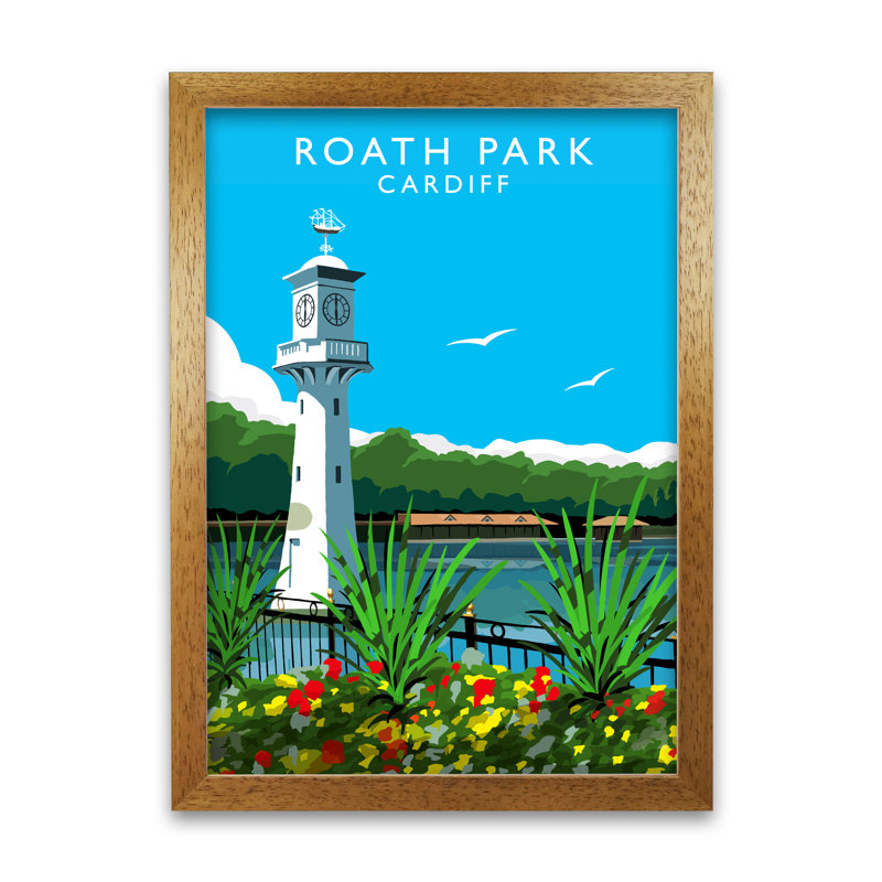 Roath Park Cardiff by Richard O'Neill - Print, 29.7cm H x 21cm W x 3cm D, Honey Oak Framed