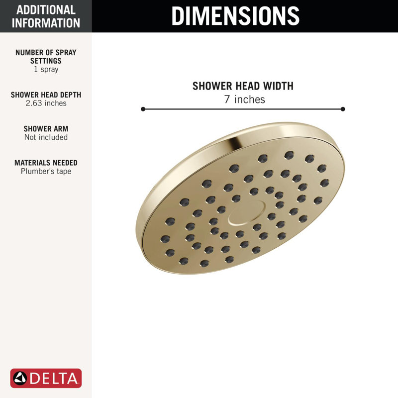 PivotPro Rain Showerhead, Single Setting 7 Inch Round Shower Head 2.5 GPM Polished Nickel, Lumicoat® Polished Nickel, 2.5