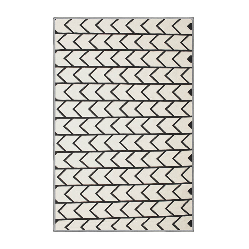 Tapis contemporain blanc / noir, Rectangle 6 pi x 9 pi