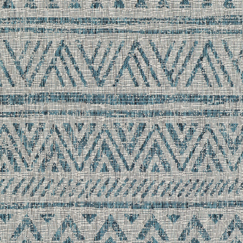 Tapis turquoise / gris tissé à la machine Tomas, Rectangle 4 pi 3 po x 5 pi 11 po