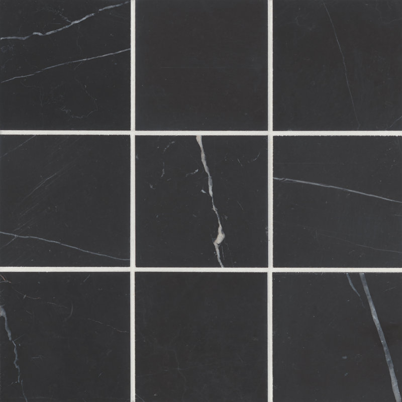 Monet Honed 4'' x 4'' Straight Edge Marble Singular Tile, Nero Marquina