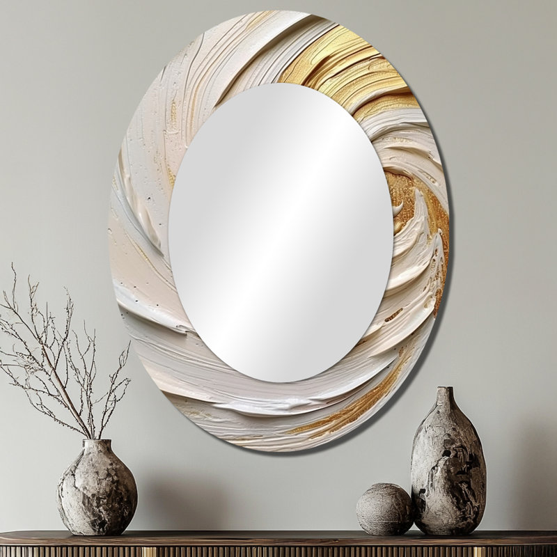 Gold Eternal Swirl IV - Abstract Oval Decorative Mirror On Metal, 40" x 30"