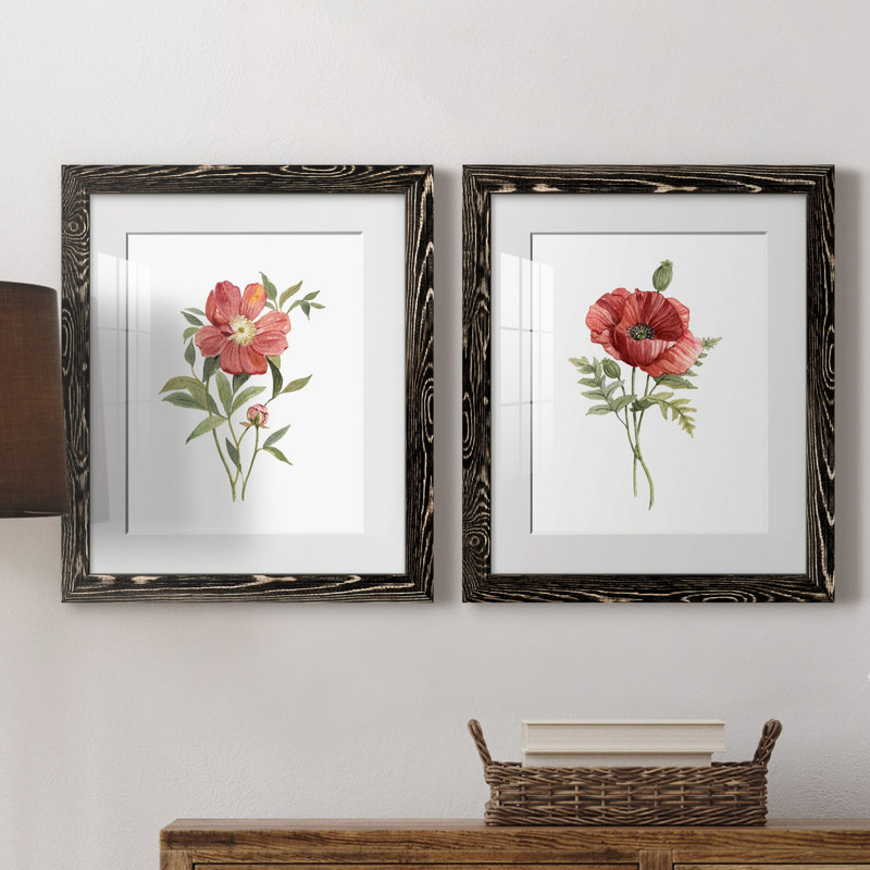 Pivoine écarlate - ensemble de 2 reproductions d'art, H 24 po x l 36 po x P 1,5 po, H 31,5 po x l 47 po x P 1,5 po, Blanc