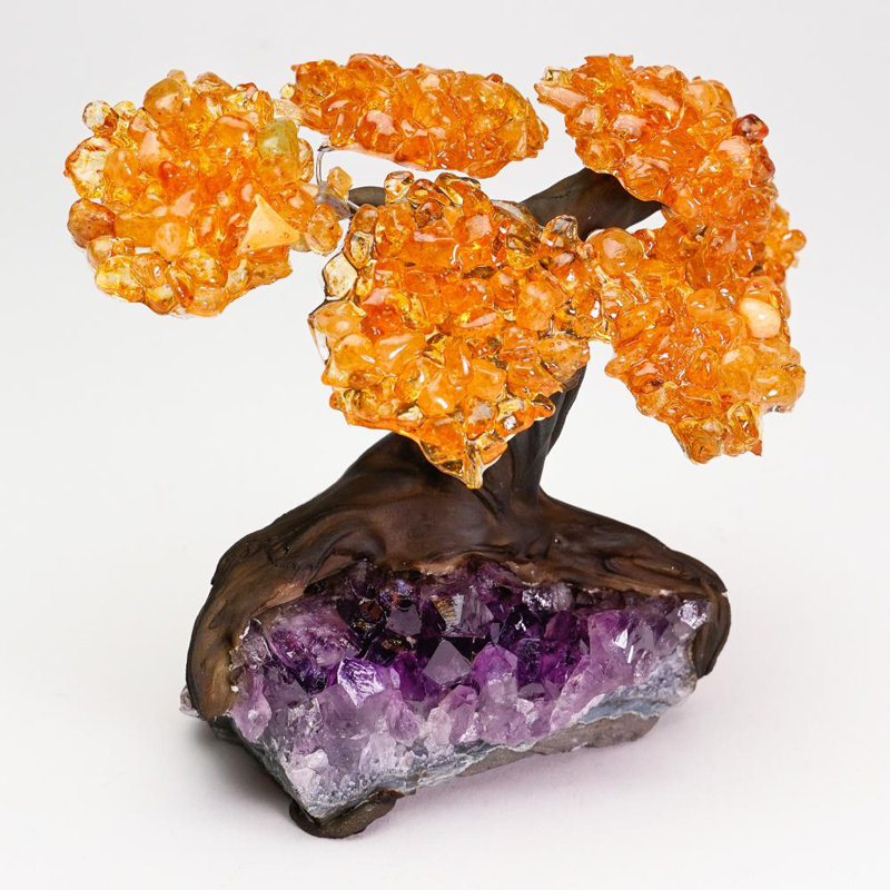 Small Genuine Citrine Clustered Gemstone Tree on Amethyst Matrix (The Money Tree)