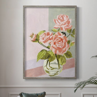 Douces roses I, reproduction encadrée - bois massif