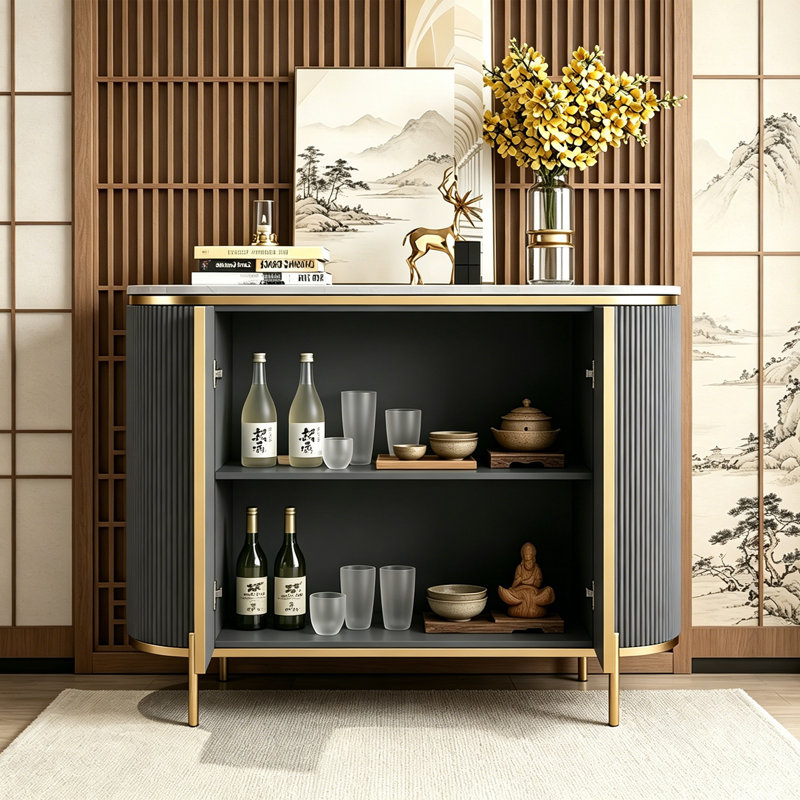 Buffet elliptique en pierre frittée de style moderne, Gris