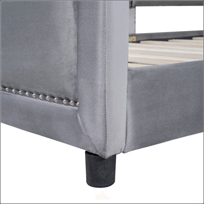 Twin Size Upholstered Daybed With Classic Stripe Shaped  Headboard