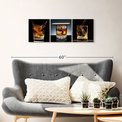 Bourbon whisky verre sur toile, ensemble de 3 pièces