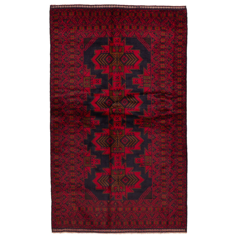 Tapis bleu marine / rouge Teimani 4 pi 2 po x 7 pi 0 po