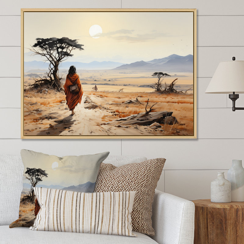 " African Nomadic Wanderer II ", Natural Floater Framed, 12" H x 20" W x 1" D