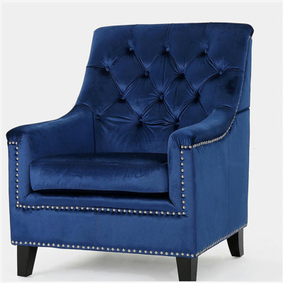 Velvet Tufted Club Chair, Navy Blue