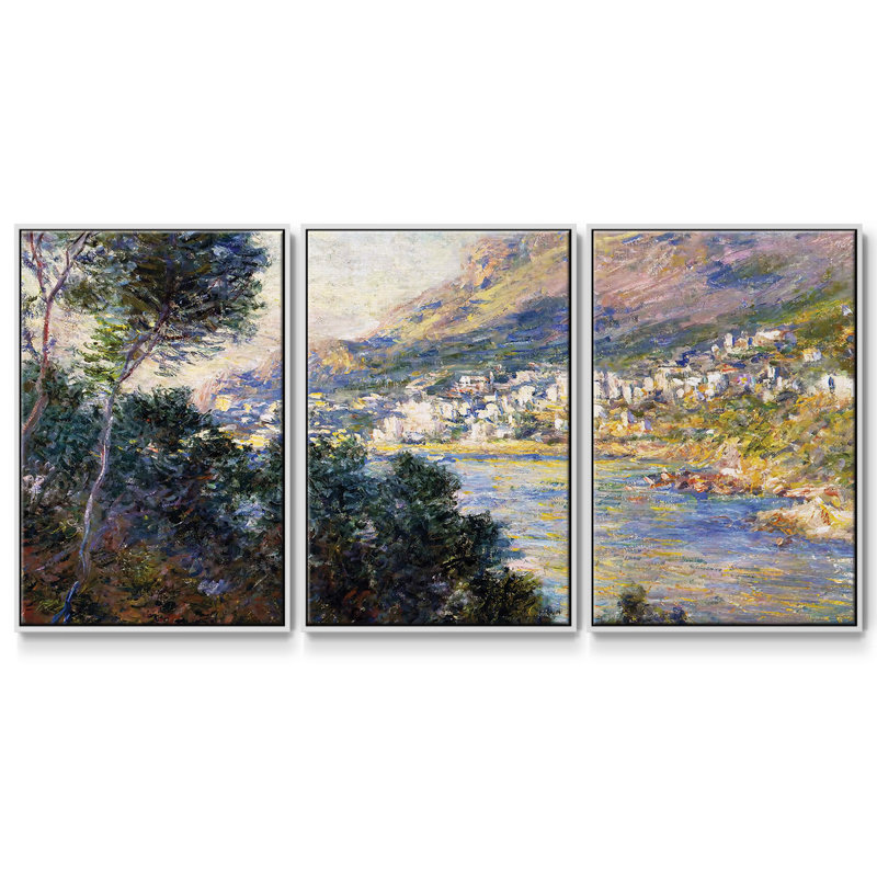 Monte Carlo vu de Roquebrune, 1884, reproduction sur toile 3 pièces, H 40 po x l 78 po x P 2 po, Blanc