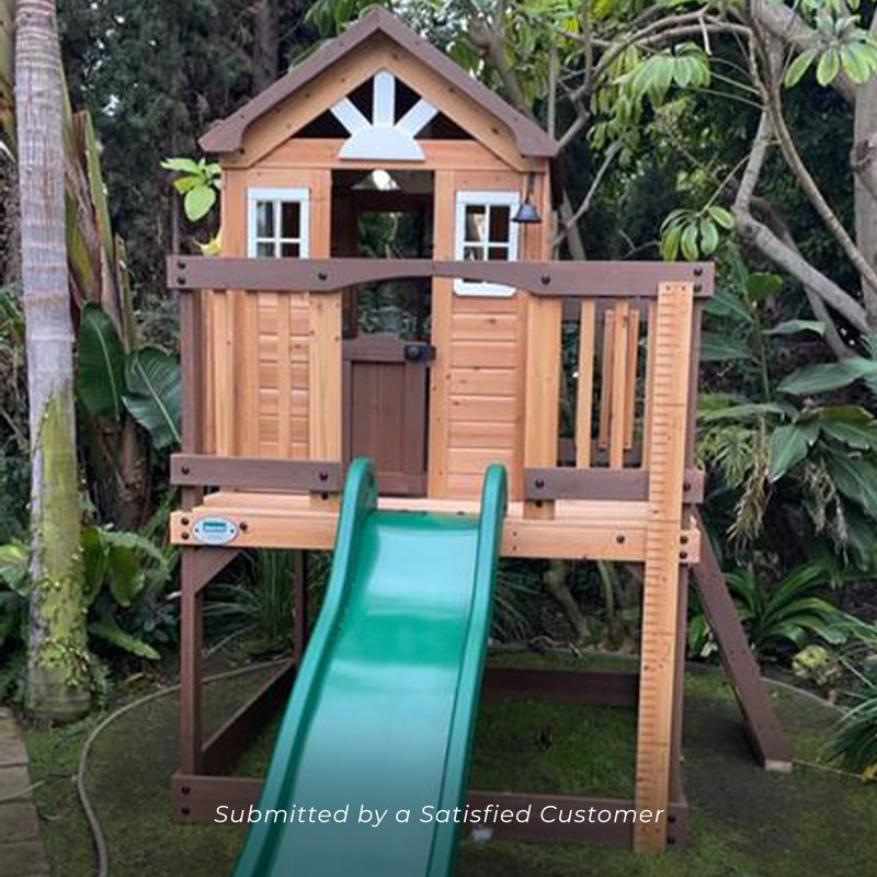 Echo Heights Elevated Cedar Playhouse with Slide and Kitchen