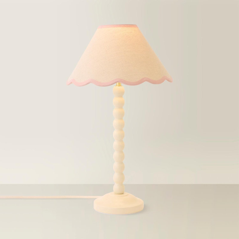 Helali Wood Table Lamp, Cream/Pink, Cream