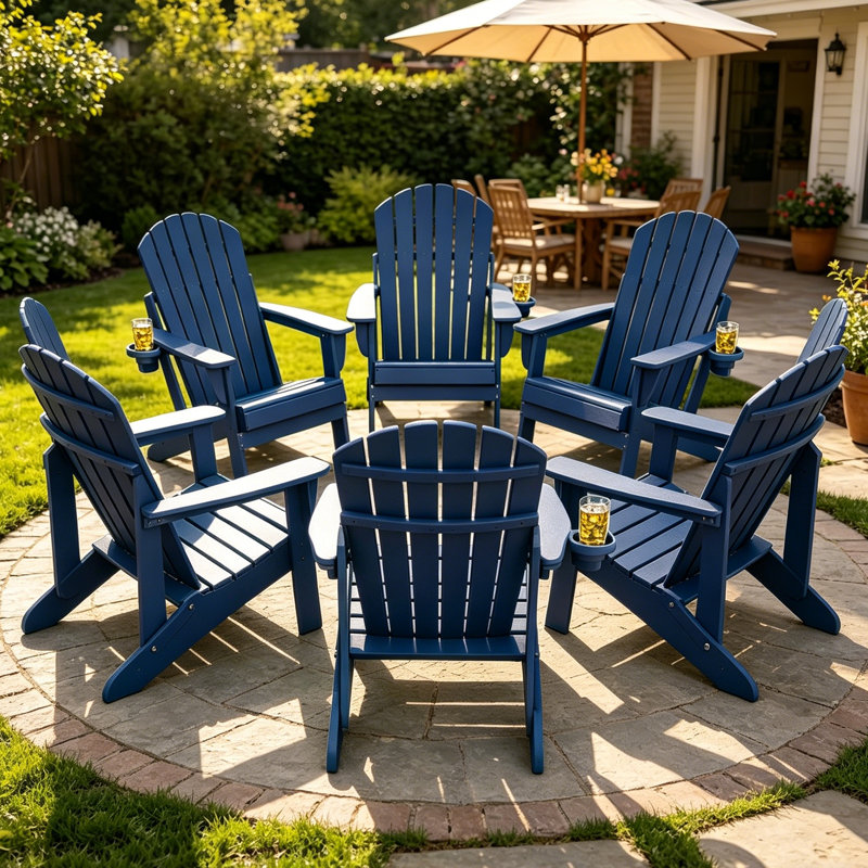 Set Of 6 Hdpe Folding Adirondack Chair, Blue