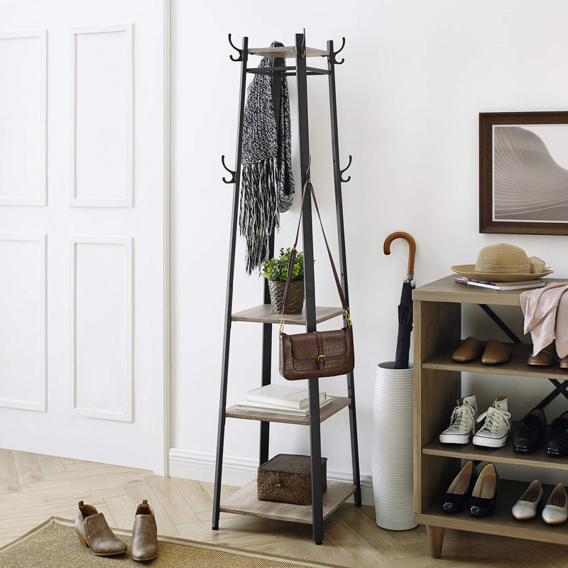 Baryram Metal Freestanding 8 - Hook Coat Rack, Greige/Black