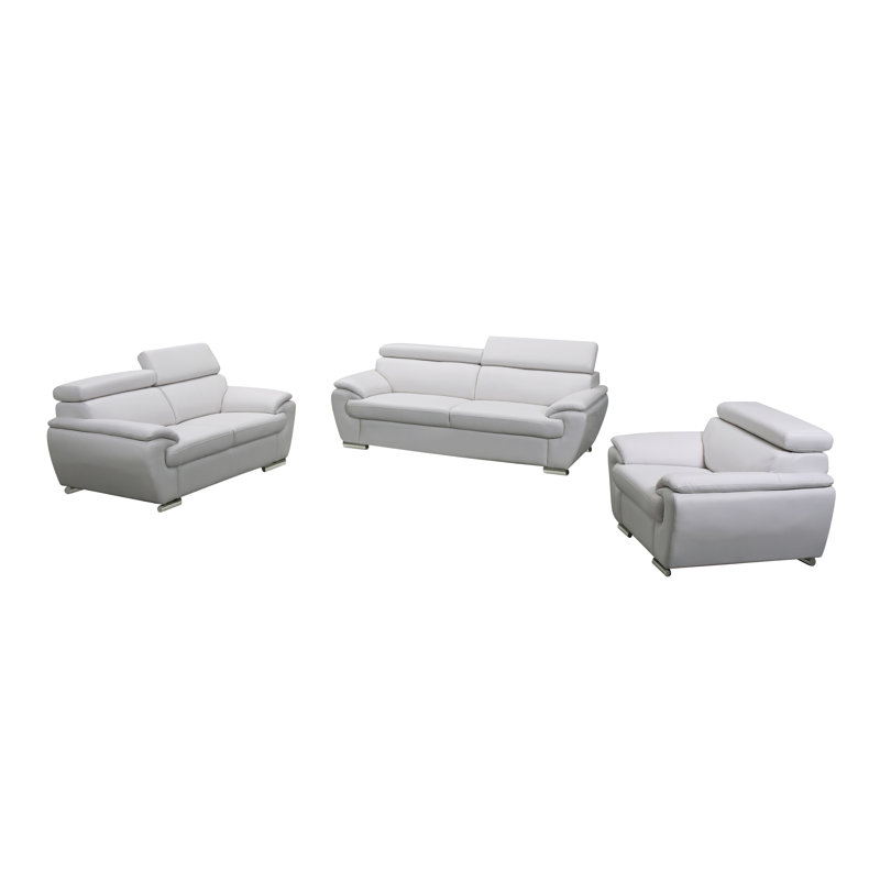 Ensemble de canapé, causeuse et chaise en cuir véritable Aieshia, Blanc