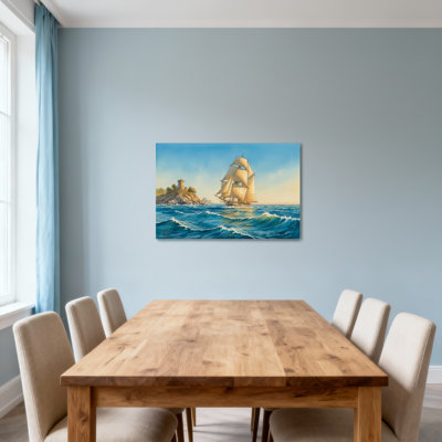 Paysage et nature, voilier sur les vagues de l'océan près du château de l'île