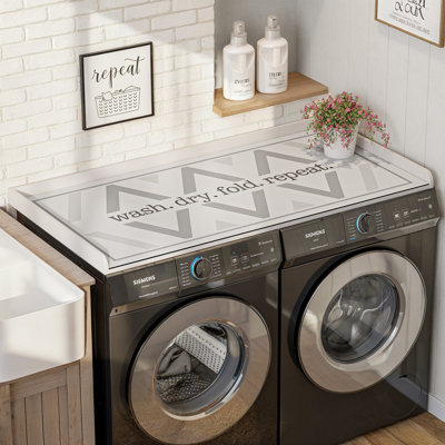 Washer Dryer Countertop With Edge Rails, 27.6" X 54", Laundry Topper With Anti-Slip Pad And Silicone Ironing Mat For Laundry Room Organization