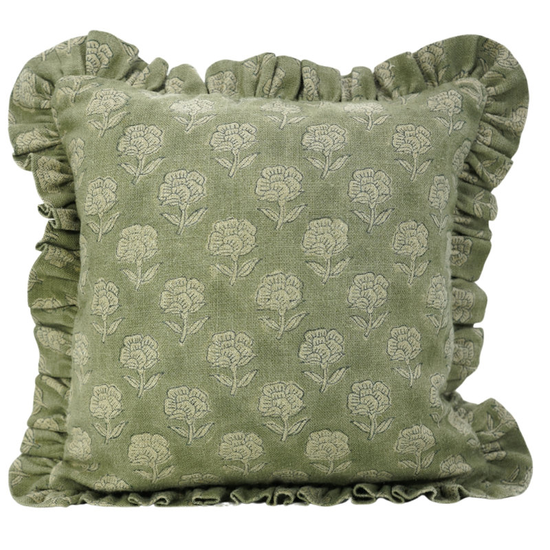 Housse de coussin lombaire à volants en lin Fabividine Fabividine (Rohini, vert), H 20 po x l 20 po, Carré