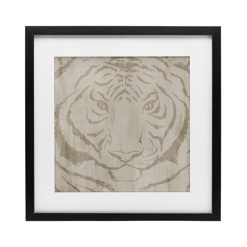 Neutre tigre majestueux, reproduction encadrée sous verre, design par Hannah Dawson, H 13 po x l 13 po, Cadre noir minuit