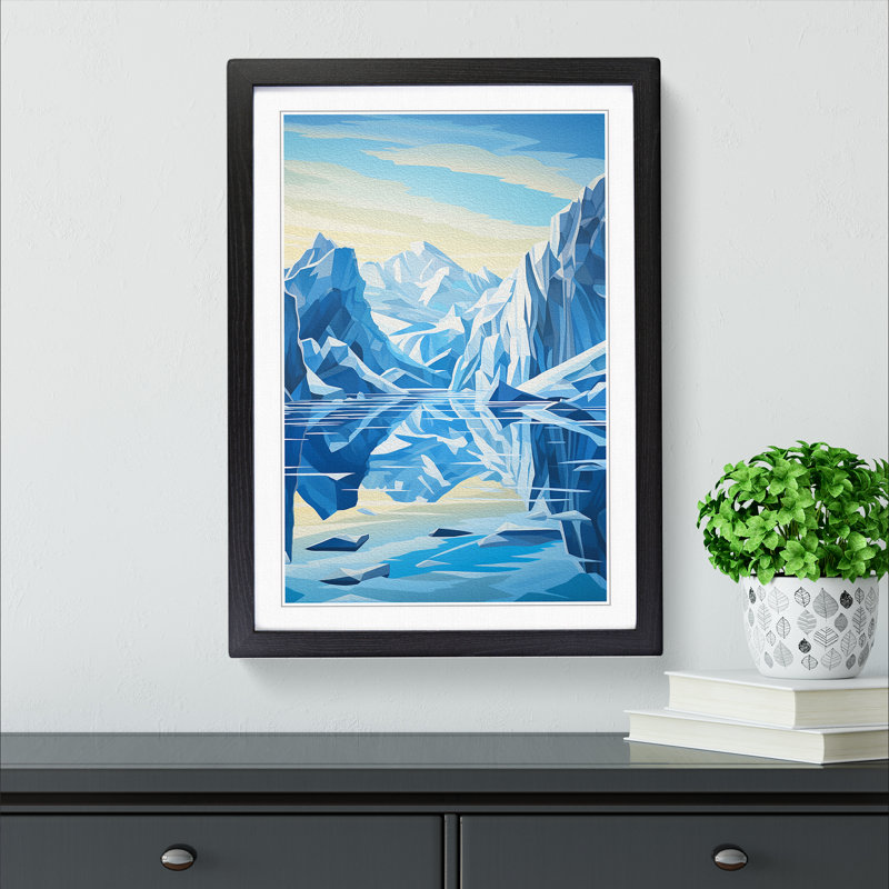 Glacier Art Deco - Framed Print, 64cm H x 46cm W x 2cm D, Black