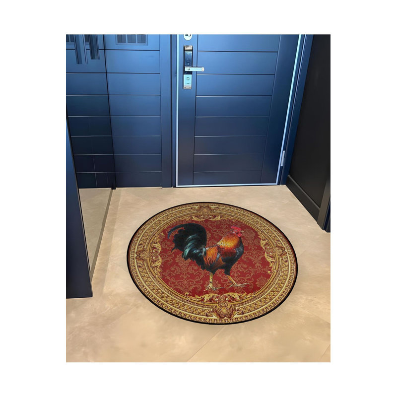Tapis rond lavable à la machine à motif coq, Rond 4 pi 11 po