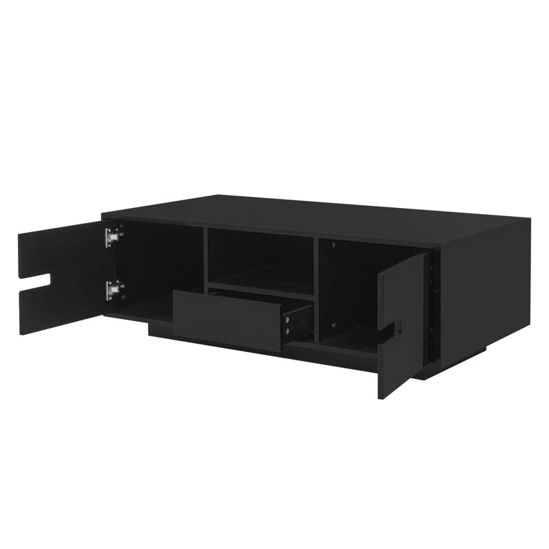 VIBE HAUS Modern High Glossy Rectangle Coffee Table (Only Including Table), Black