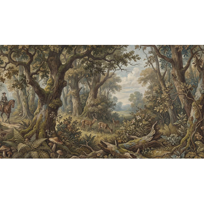 Papier peint forêt, cheval, décoration murale rétro