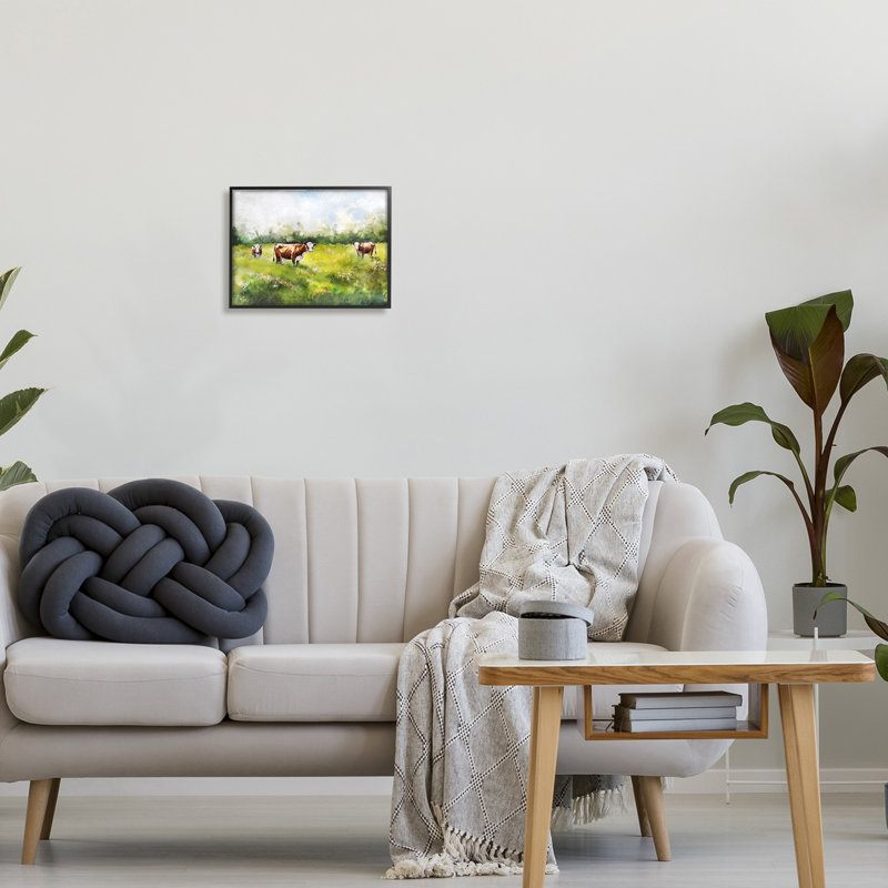 «Cows in Pasture Watercolor» par Ziwei Li, reproduction d'art sur toile, Giclée encadrée noir minuit