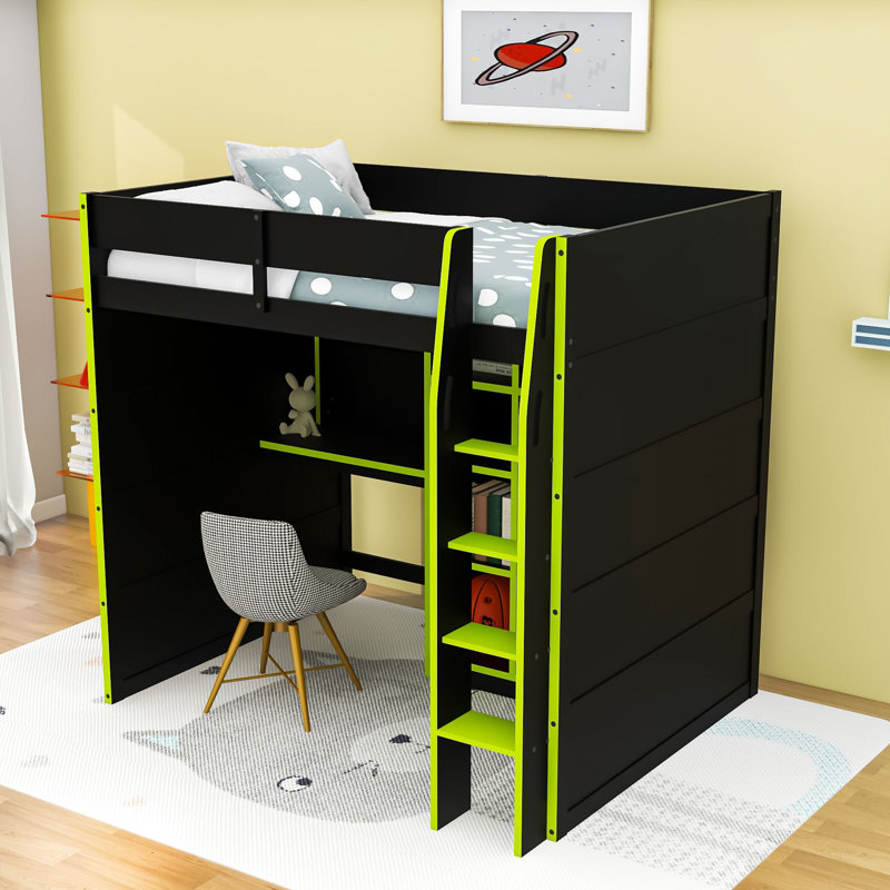 Lit mezzanine avec bureau, garde-robe et lumières RVB, Vert