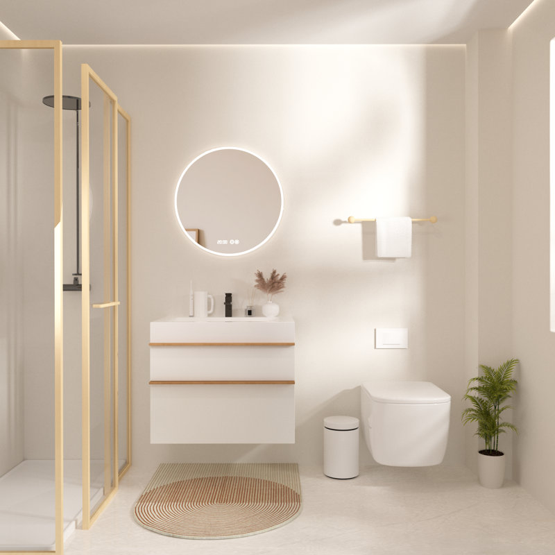Meuble-lavabo mural blanc 30 po avec lavabo en acrylique intégré, 2 tiroirs à fermeture douce, armoire flottante moderne | Idée de cadeau