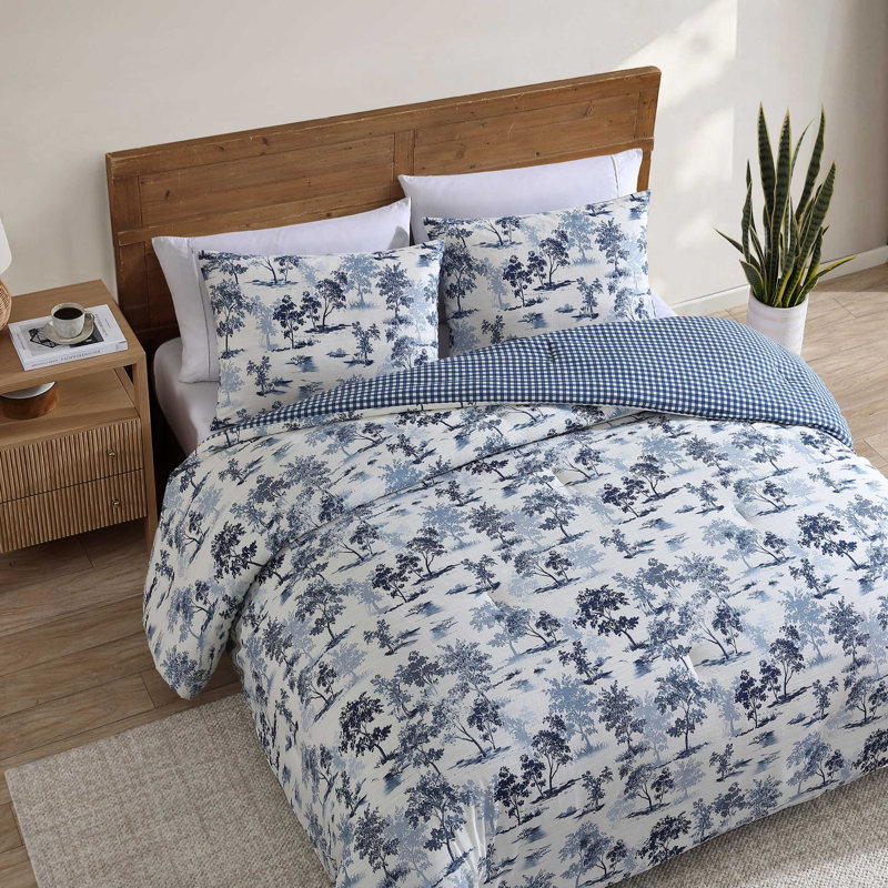 Ensemble d'édredon réversible en coton Eddie Bauer, Édredon très grand + 2 taies décoratives très , Bleu