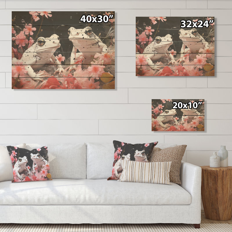 Minimalisme, grenouilles crapauds I - grenouilles et crapauds, art mural sur bois de pin naturel, H 30 po x l 40 po