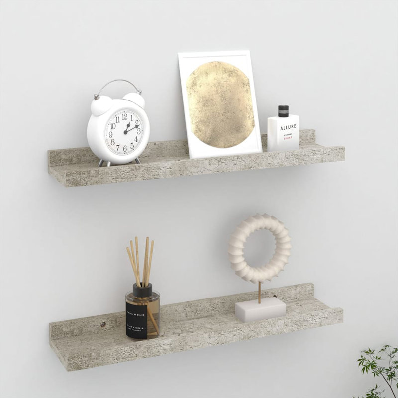 Gracelan 2 Piece Picture Ledge Wall Shelf, 3 cm H x 40 cm W x 9 cm D, Concrete Grey