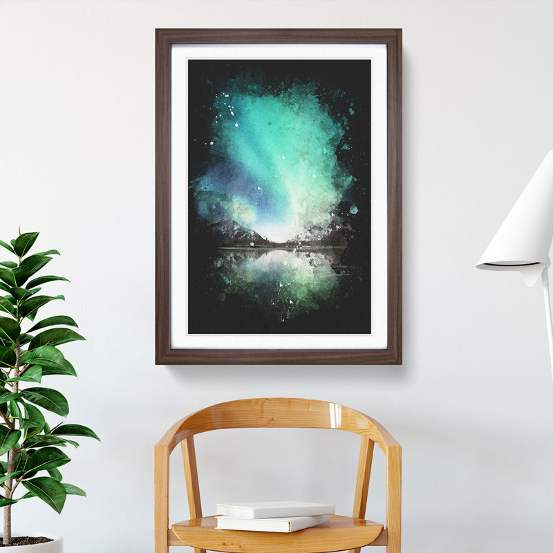 Northern Lights over Skagsanden Beach - Picture Frame Graphic Art Print, 63cm H x 45cm W x 2cm D, Walnut Framed
