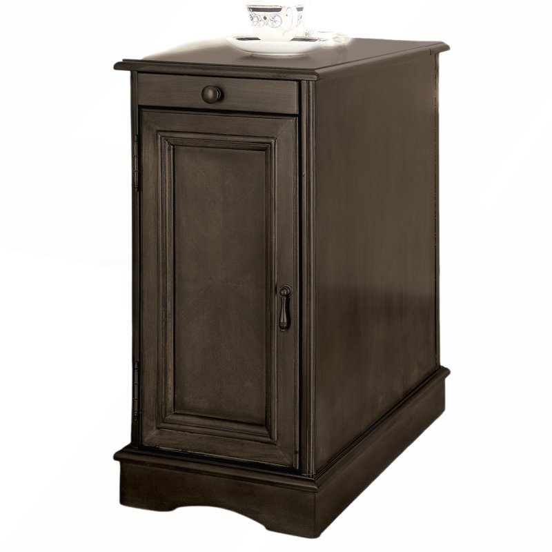 Transitional Side Table with Pull-Out Cup Holder and Built-In USB Outlet for Modern Convenience, Gray