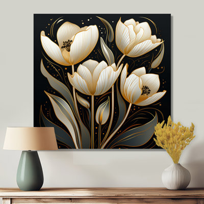 «White Glam Tulip», art mural noir