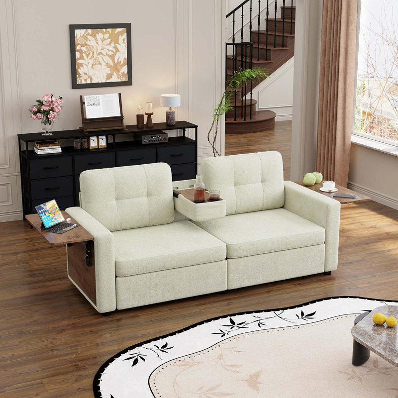 Upholstered 70.08 " Chenille Loveseat, Beige Chenille
