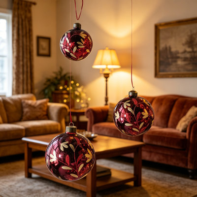 D3 ", boules de Noël décoratives, boules de Noël suspendues en verre pour décorations de fêtes, lot de 12