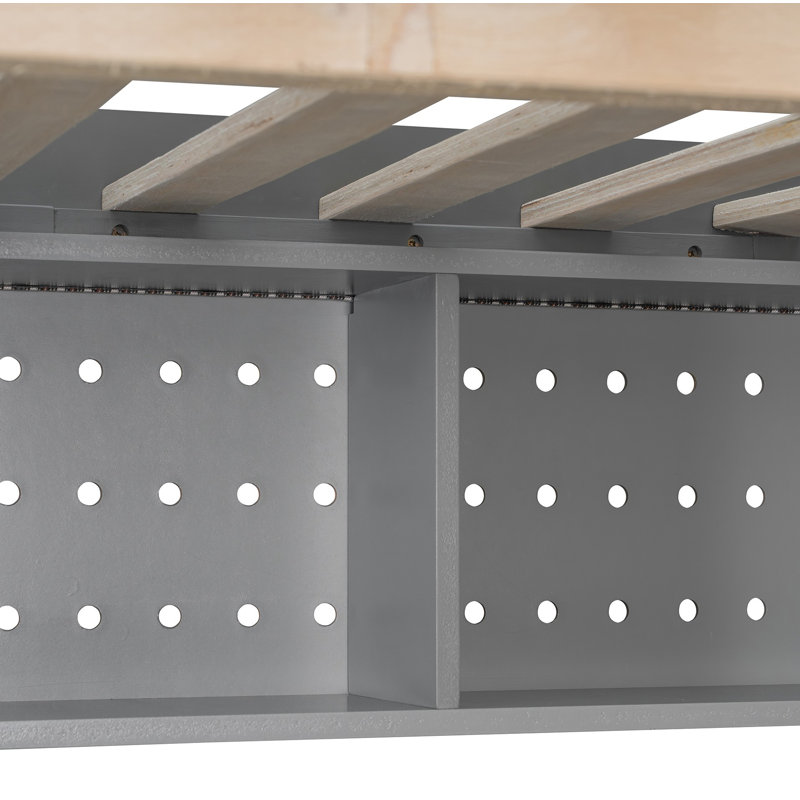 Structure de lit double pleine grandeur avec garde-robe intégrée, bureau d'étude, tablettes et lumières de rangement, conception peu encombrante pour la chambre à coucher