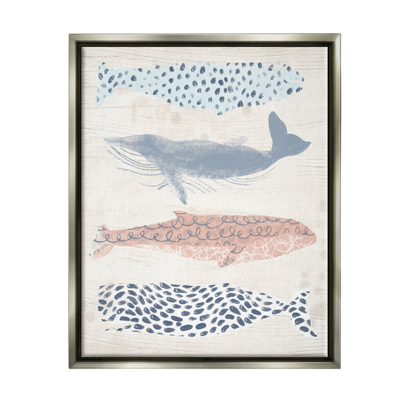 " Maritime Patterned Whales " Graphic Art, 31" H x 25" W x 1.7" D, Luster Gray Floater Frame